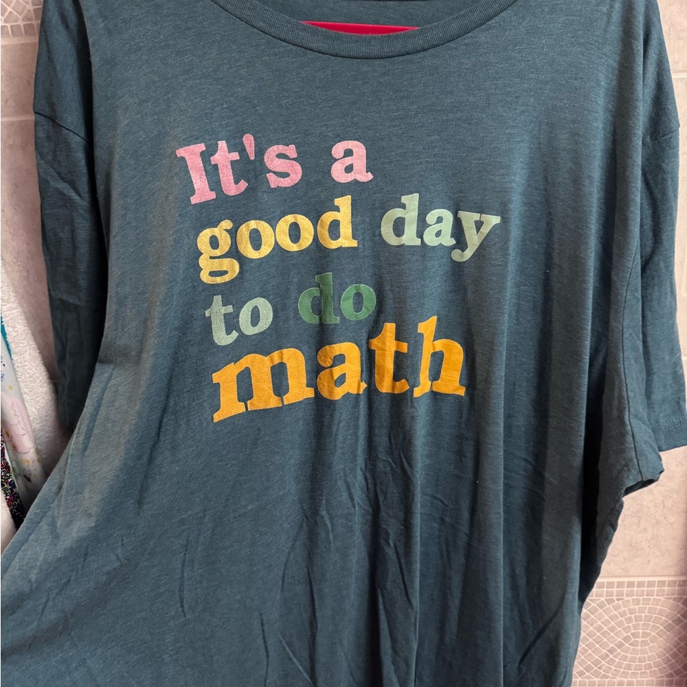 Women’s teacher math Graphic Tee - Blue with Multicolor Print 3x